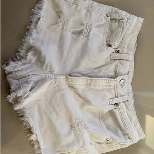 American Eagle Outfitters White Distressed Frayed Denim Shorts